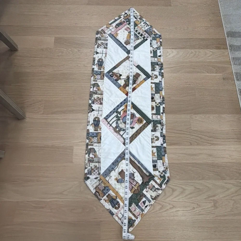 Handmade Quilted Table Runner Teddy Bear Reversible Fall Country Farmhouse Decor